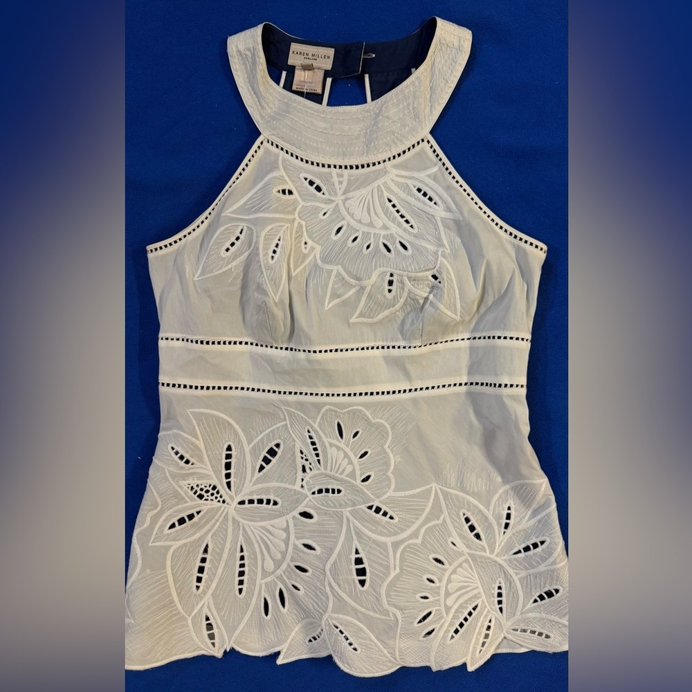 Karen Millen White Floral Cut-Out Blouse size 8